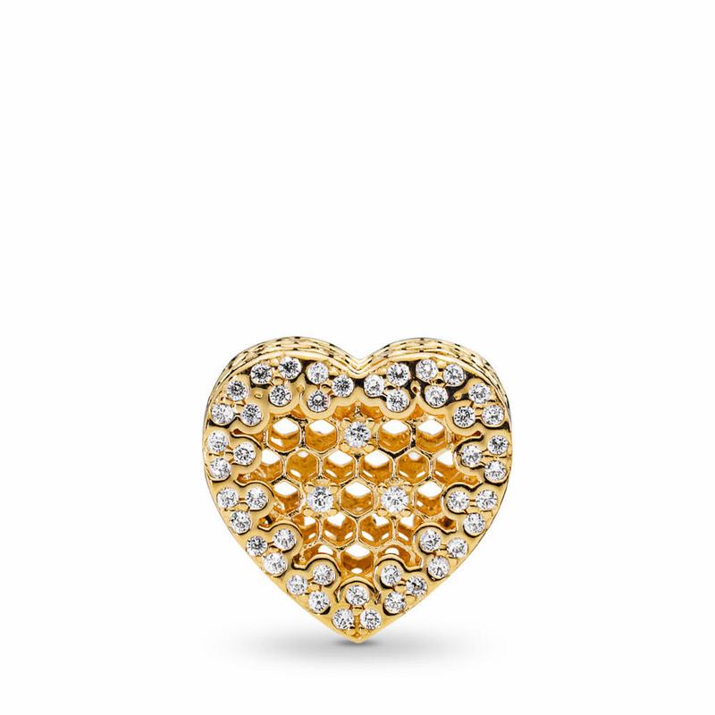 Pandora Shine™ Honeycomb Lace Charm Ireland - 18ct Gold Plated/Cubic Zirconia - 105289GCA